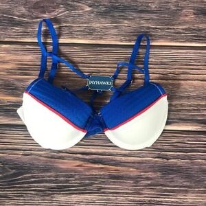 NUYU KU Kansas Jayhawks University Bra 34B White Blue College NCAA Womens Ladies